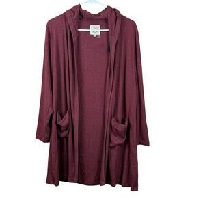 Chaser Womens Ribbed Open Front Cardigan Pockets Burgundy 1X NWT‎